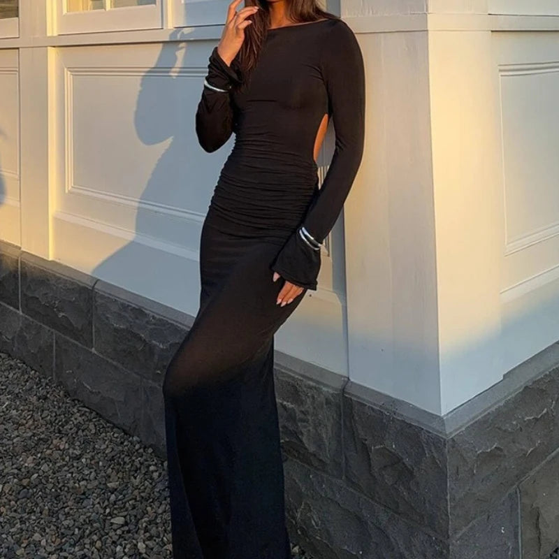 Robe longue à dos nu ajouré pour femmes