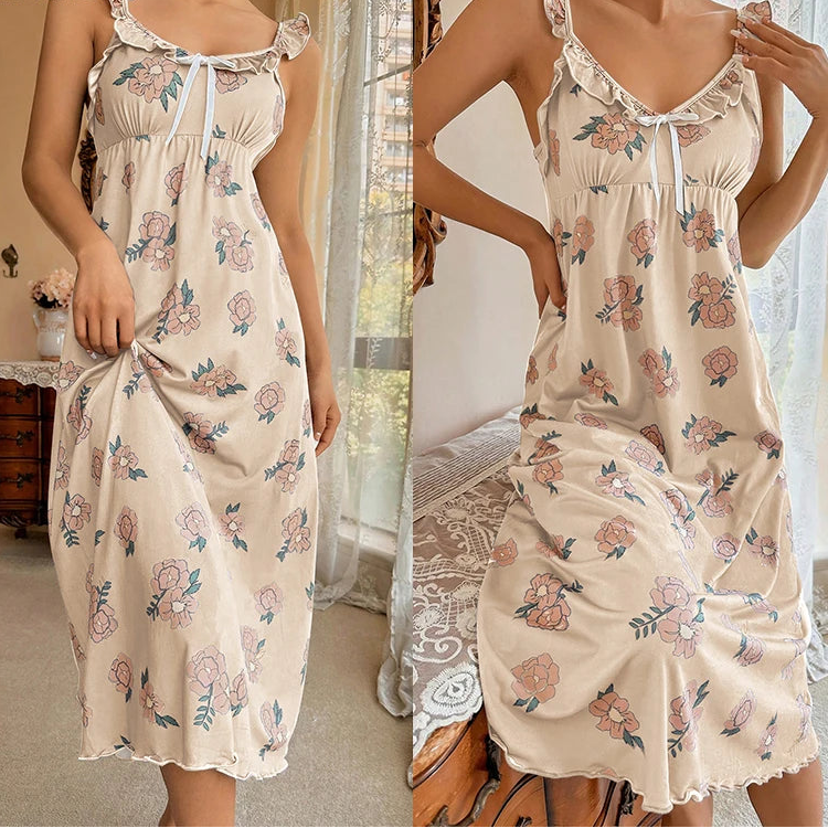 Robe de nuit rétro à volants pour femmes