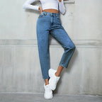 Pantalon en jean taille haute à jambe droite pour femmes