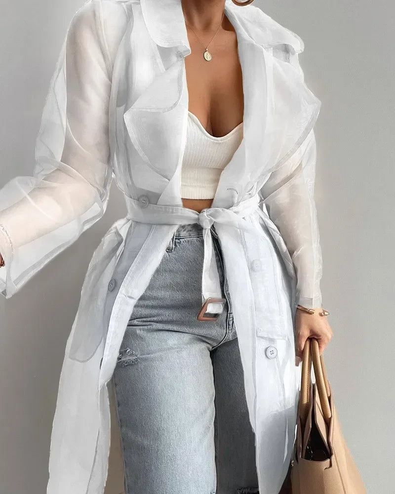 Manteau boutonné à manches longues pour femmes