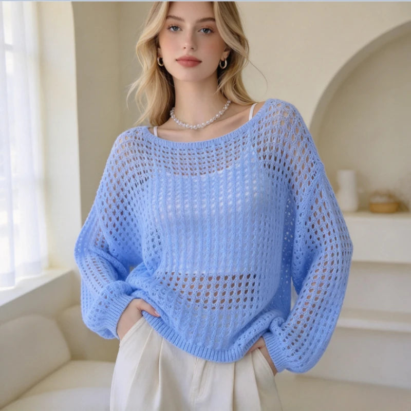 Pull Ample Femme – Maille Ajourée et Respirante