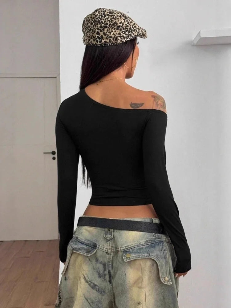 Crop Top Asymétrique Femme – Coupe Moulante Style Punk