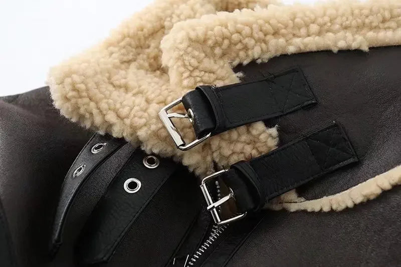Veste Courte Motard Femme – Effet Cuir d’Agneau
