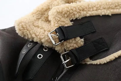Veste Courte Motard Femme – Effet Cuir d’Agneau
