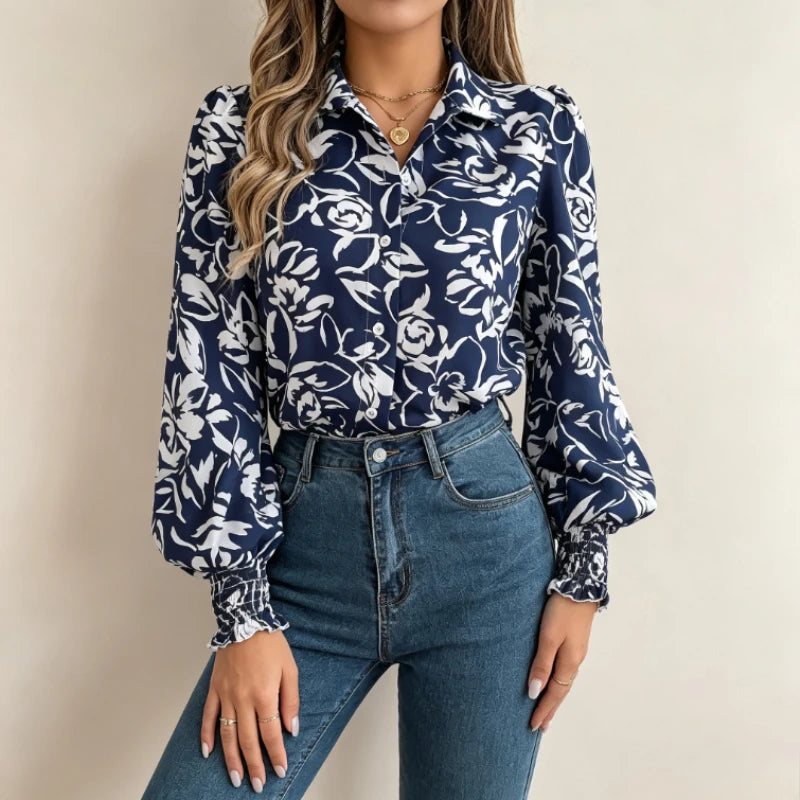 Chemisier Fleuri Femme – Col à Revers Élégant