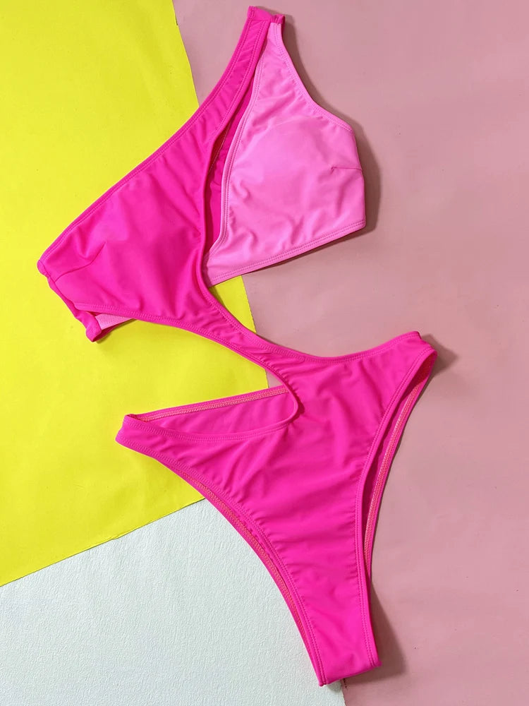 Maillots de bain coupe haute évider une épaule épissage une pièce pour femmes