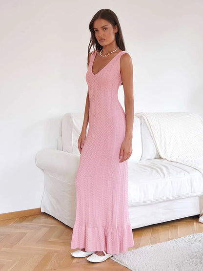 Robe en Maille Femme – Col V et Coupe Sirène