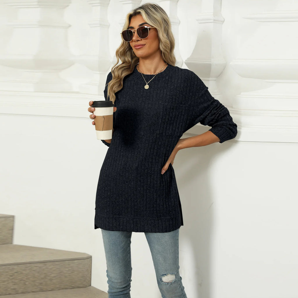 T-shirt à manches longues fendu pour femmes