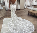 Robe de mariée sirène dos nu avec appliques en dentelle pour femmes
