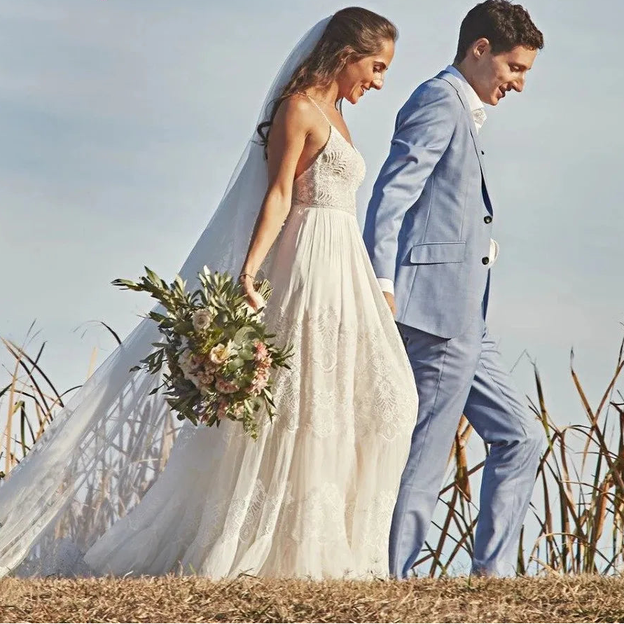 Robe de mariée trapèze en dentelle et Tulle pour femmes