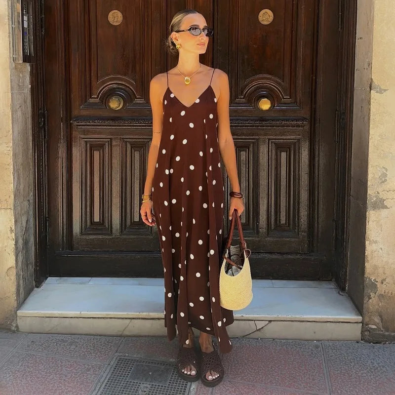Robe longue d'été à pois pour femmes