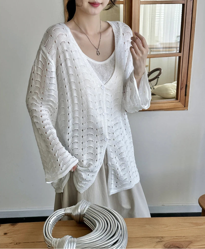 Cardigan Ajouré Femme – Crochet et Col V