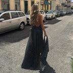 Robe longue slim noire à pois pour femmes