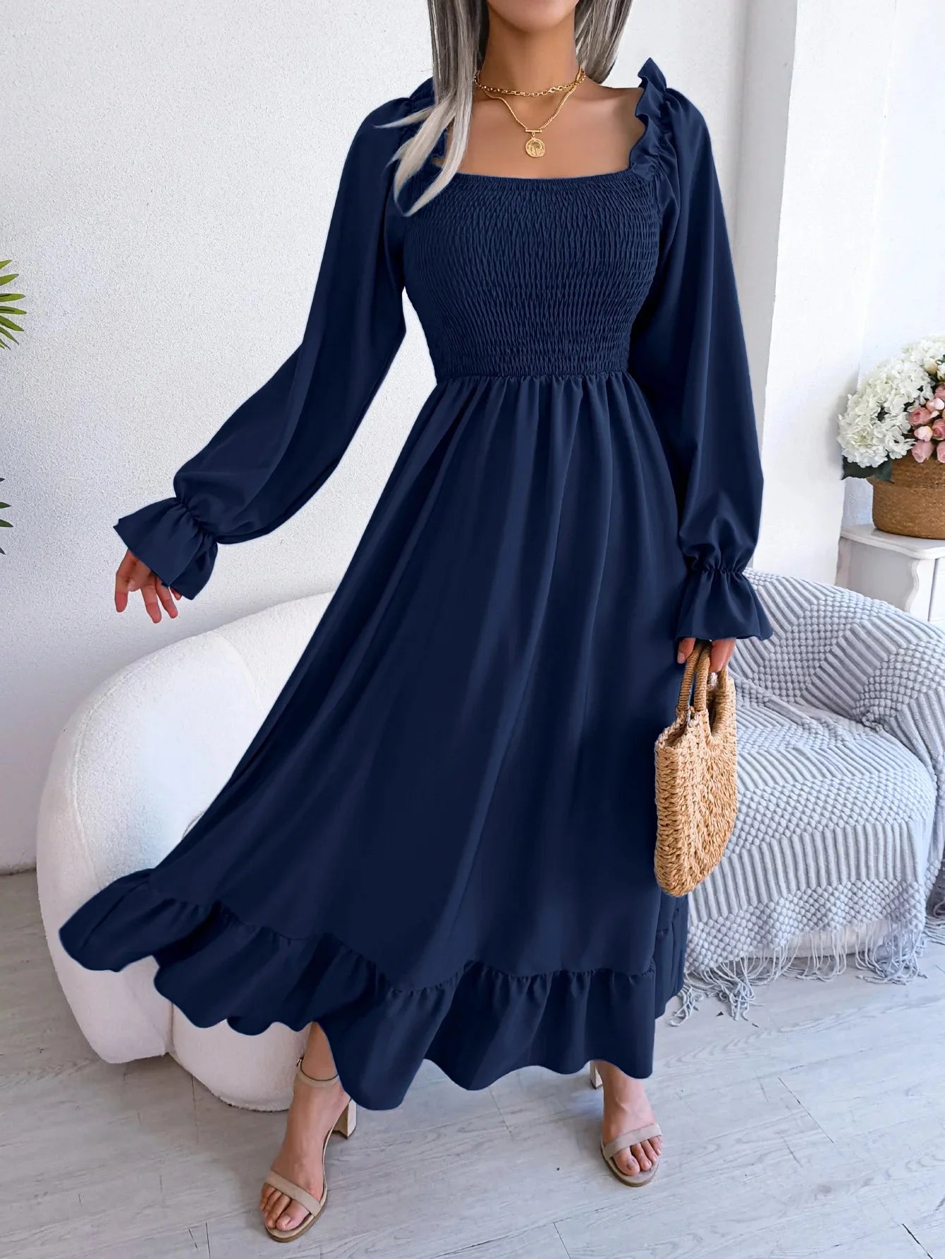 Robe longue avec dentelle pour femmes