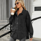 Veste en jean oversize à simple boutonnage pour femmes