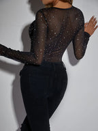 Body noir moulant col en V pour femmes