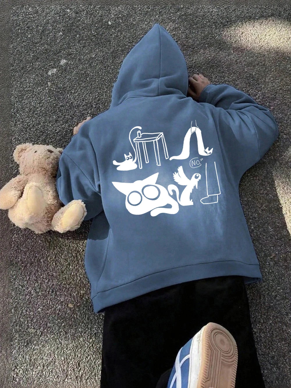 Sweat à capuche imprimé chat rigolo pour femmes
