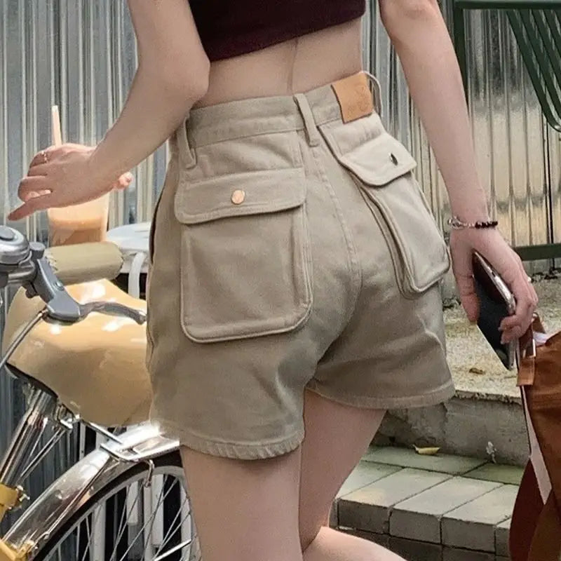 Short cargo en jean jaune pour femmes