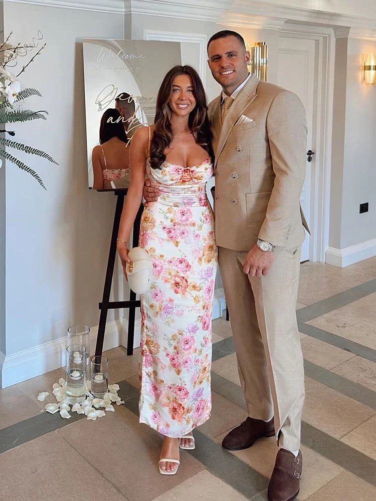 Robe de soirée à imprimé floral avec bretelles spaghetti pour femmes