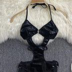 Body à dos nu en cuir PU pour femmes