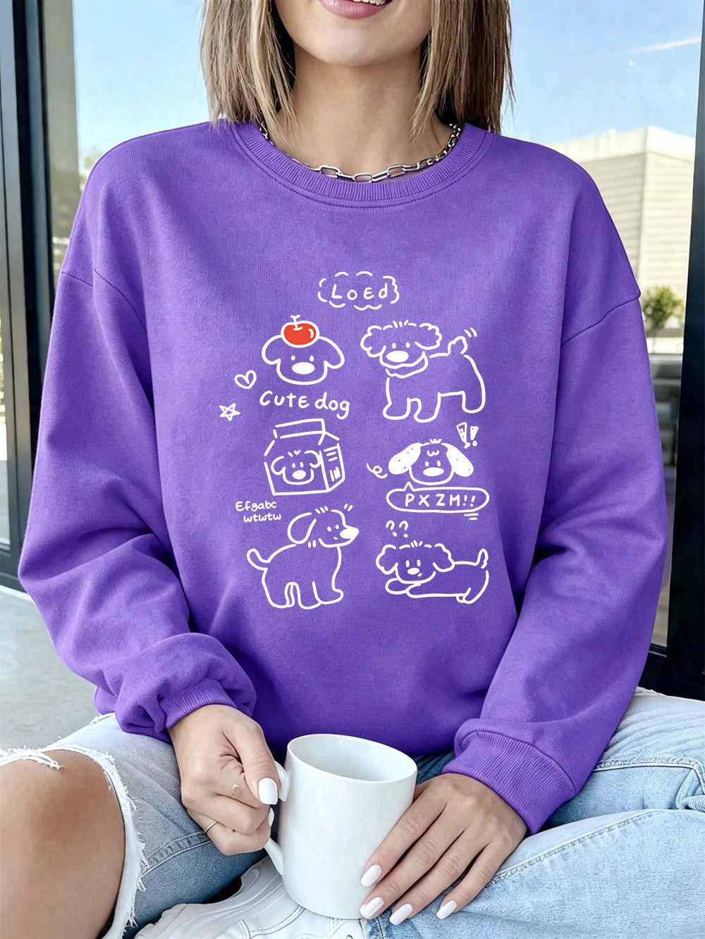 Sweat-shirts à imprimés de chiens mignons de dessins animés coréens pour femmes