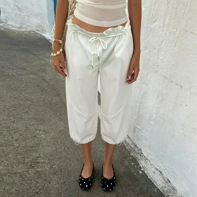 Pantalon Capri Blanc Femme – Taille Haute et Coupe Fluide