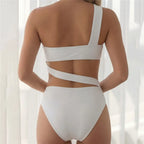 Maillot de bain une pièce blanc uni asymétrique à bandage sexy pour femmes
