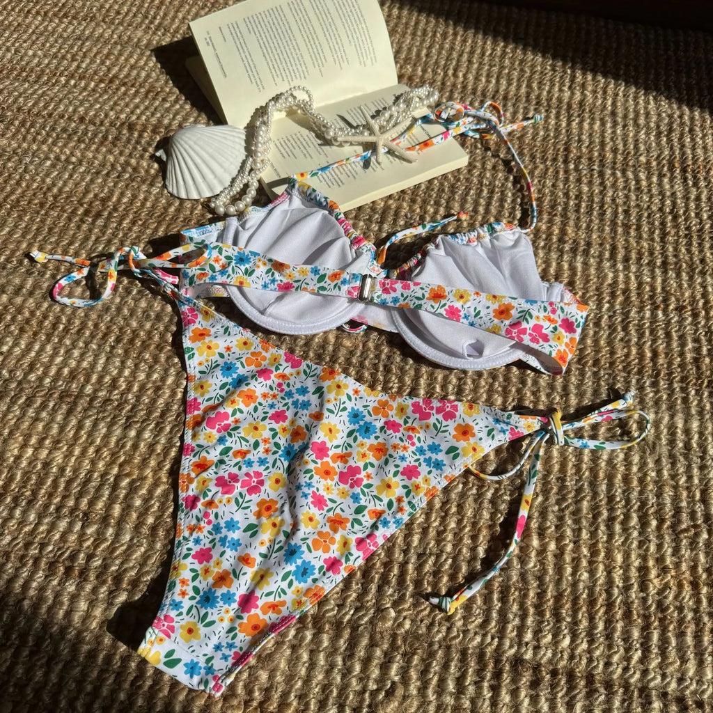 Maillot de bain deux pièces sexy à armatures et imprimé floral pour femmes