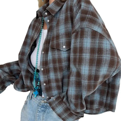 Chemisier Oversize Femme – Carreaux Vintage