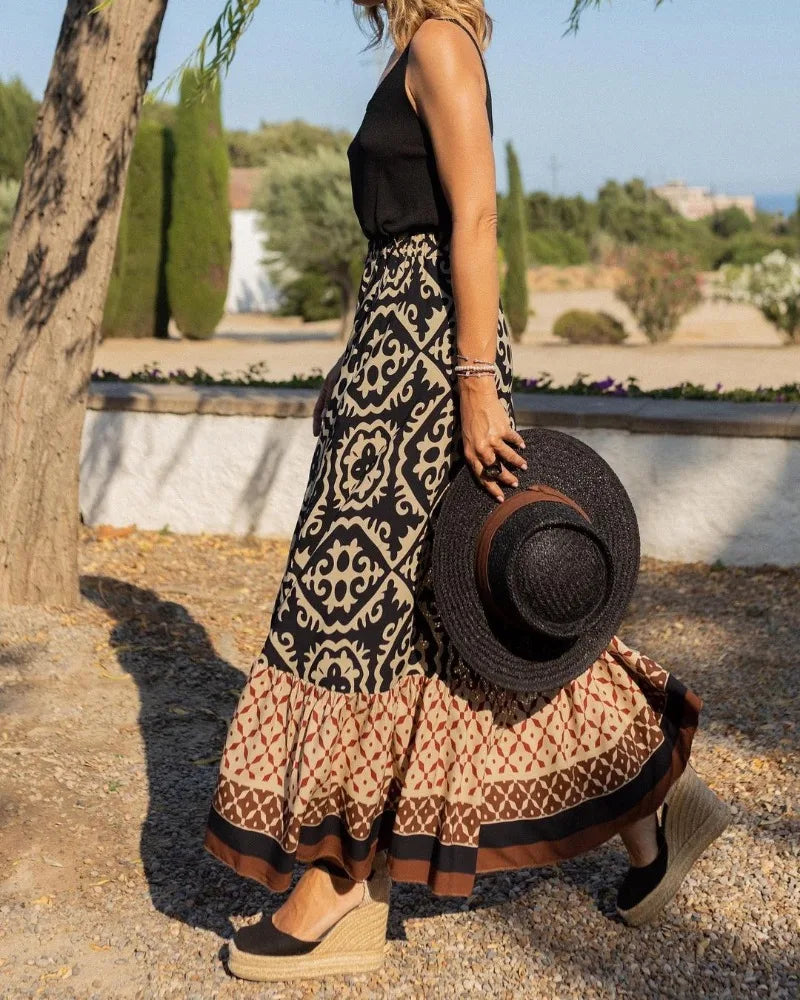 Jupe longue imprimée vintage pour femmes