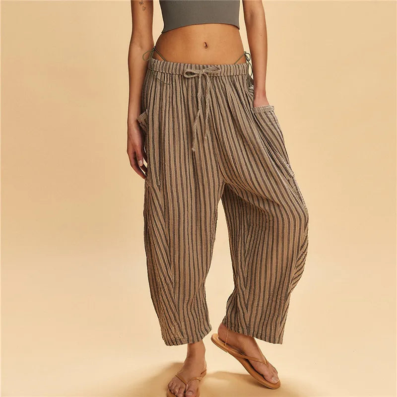 Pantalon ample à rayures style bohème pour femmes