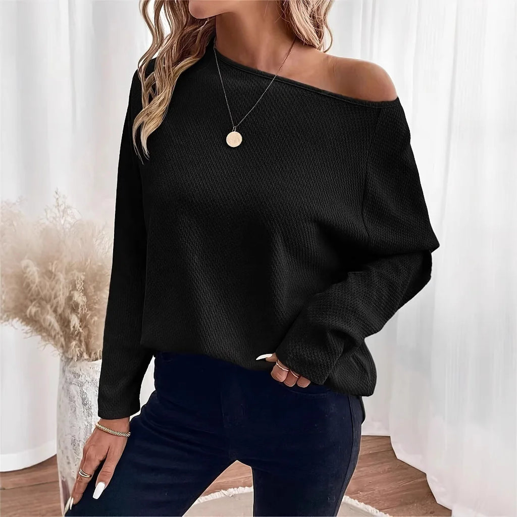 Pull en maille gaufrée à épaules dénudées pour femmes
