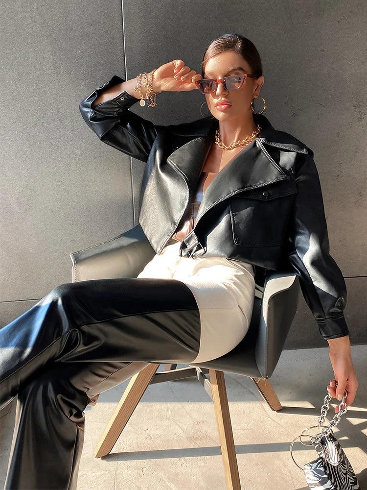 Veste courte en similicuir PU pour femmes