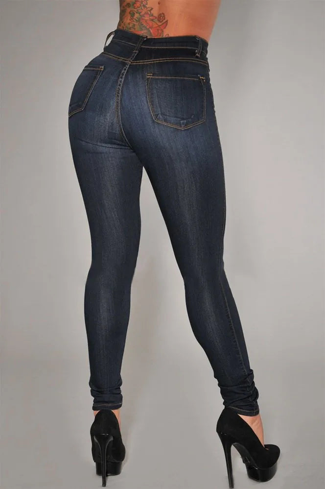 Jean skinny taille haute élastique pour femmes
