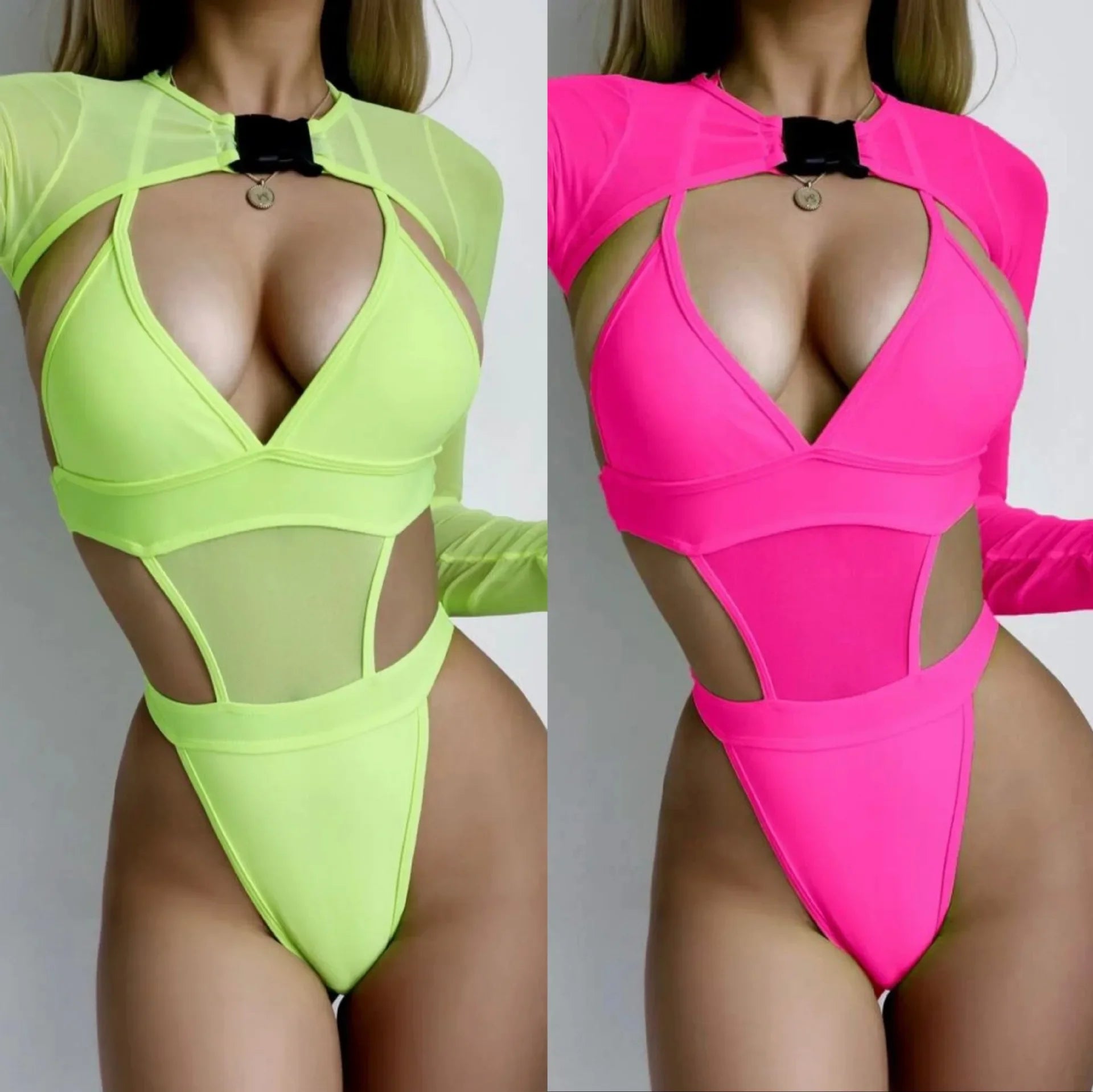 Maillot de bain deux pièces rose néon pour femmes