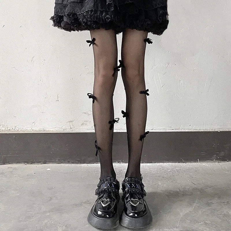 Collants à nœud papillon noirs faits à la main pour femmes