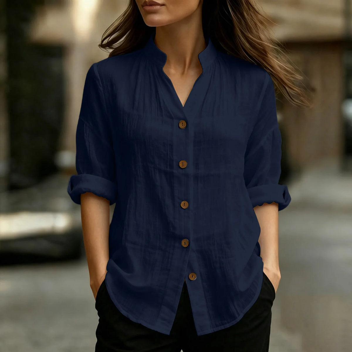 Chemisier Femme – Coton et Lin, Col Montant