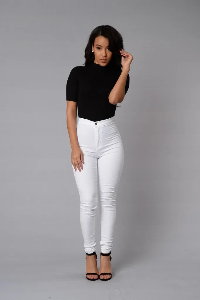 Pantalon en jean élastique de couleur bonbon pour femmes
