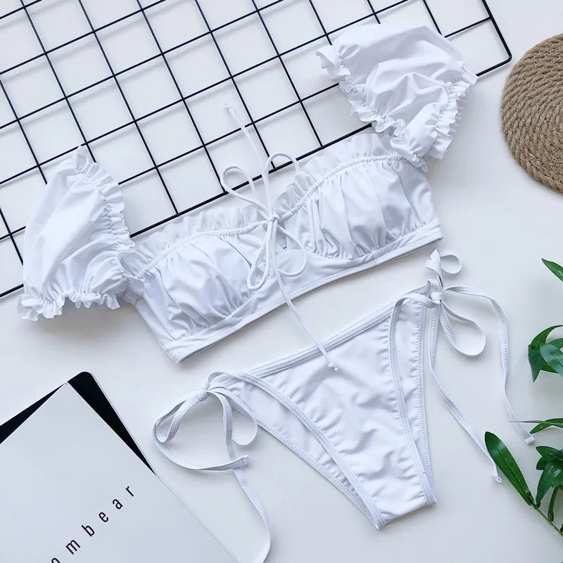Maillot de bain deux pièces à volants pour femmes