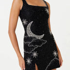 Mini robe à bretelles imprimée à paillettes pour femmes