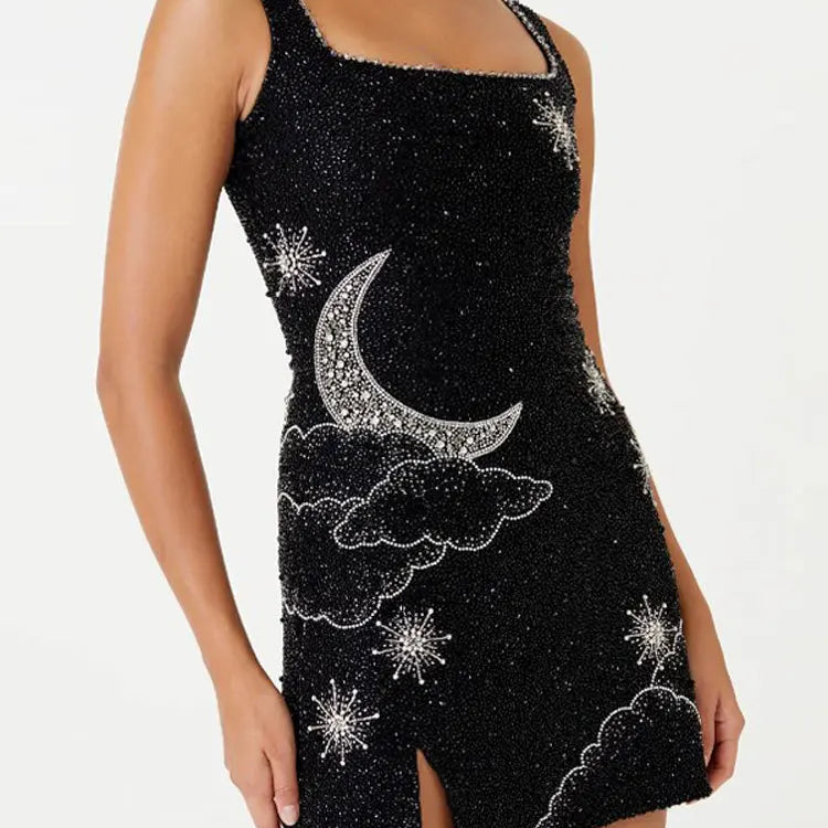 Mini robe à bretelles imprimée à paillettes pour femmes