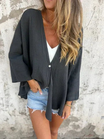 Cardigan en maille unie à col en V pour femmes