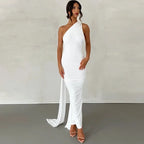 Robe longue sexy asymétrique à épaule unique pour femmes