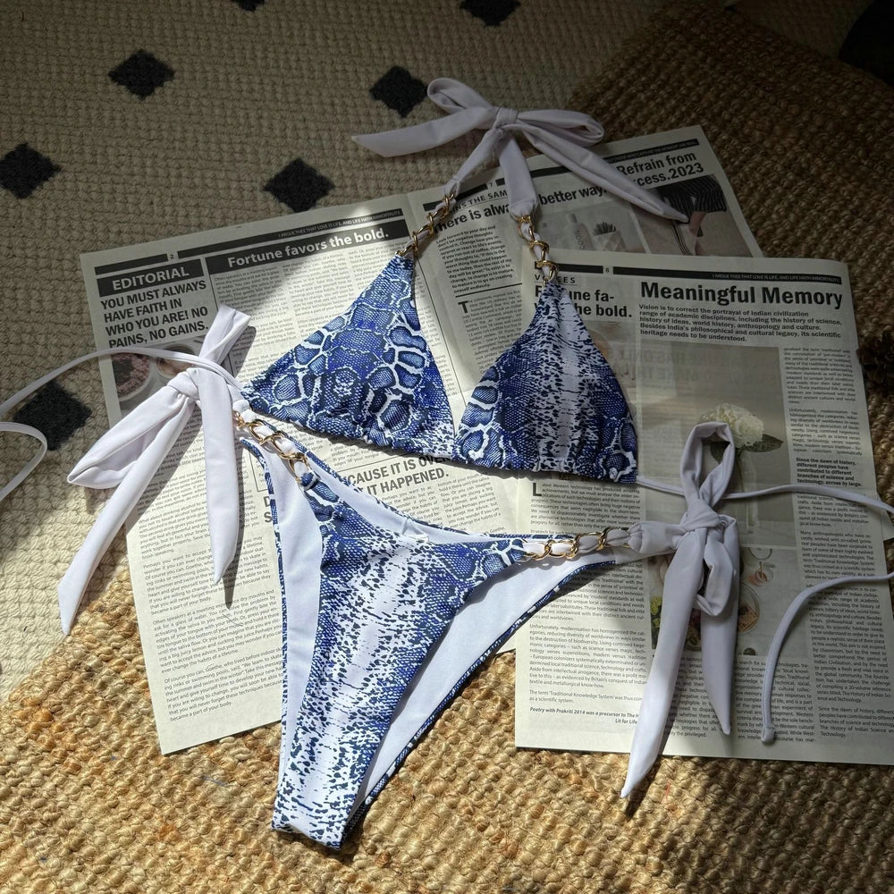 Maillot de bain deux pièces imprimé peau de serpent pour femmes