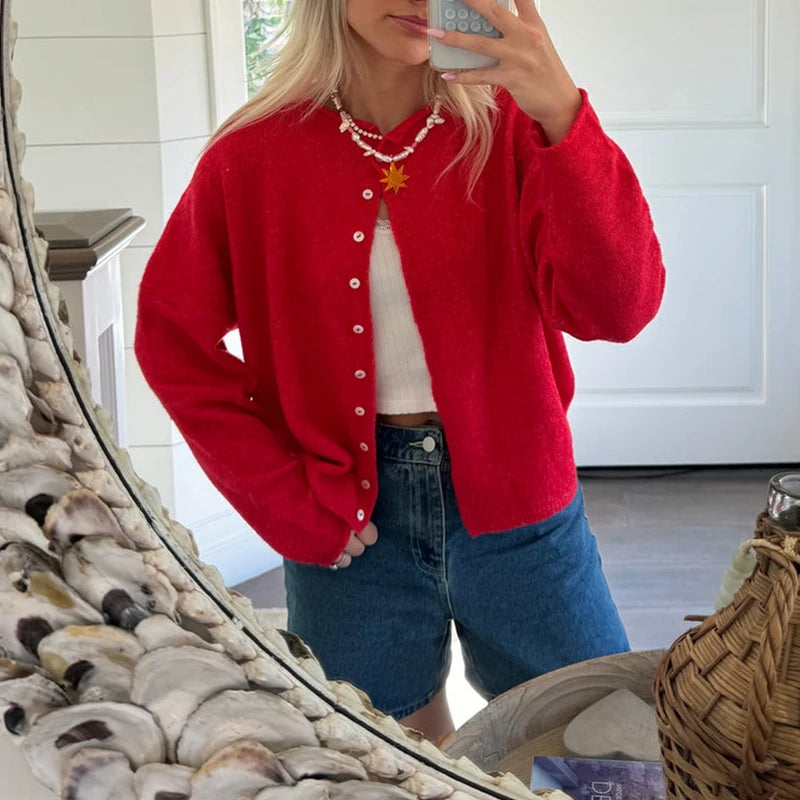 Pull à manches longues avec bouton sur le devant pour femmes