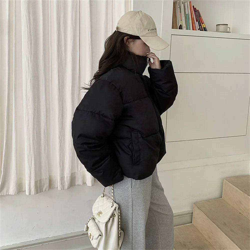 Parka courte coréenne décontractée à col montant pour femmes