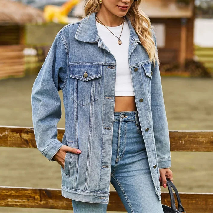Veste en Jean Vintage Femme – Coupe Ample et Revers
