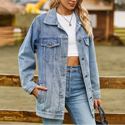 Veste en Jean Vintage Femme – Coupe Ample et Revers