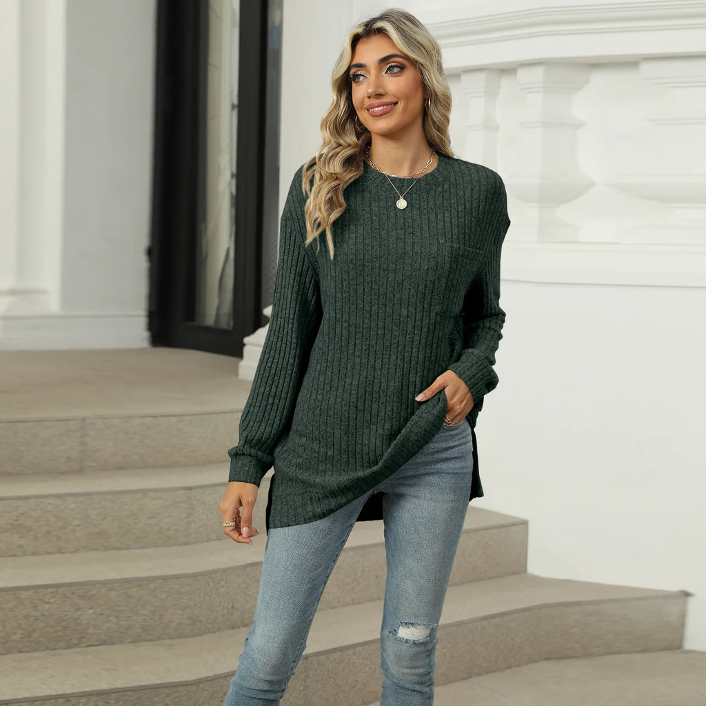 T-shirt à manches longues fendu pour femmes