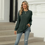 T-shirt à manches longues fendu pour femmes